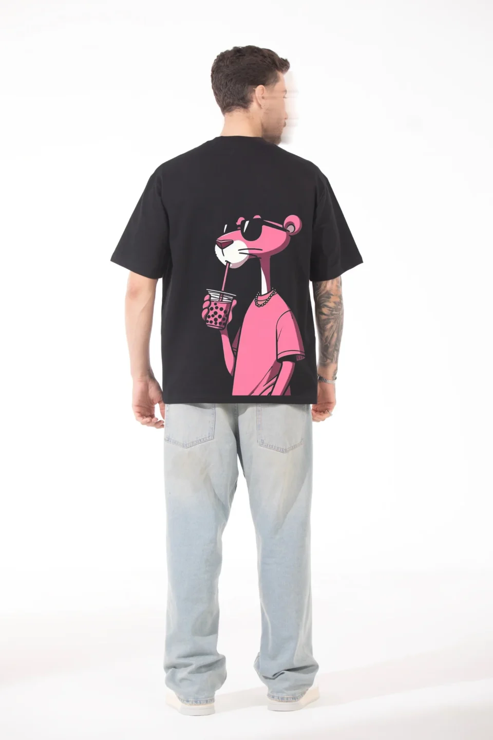 pink panther back black t-shirt